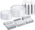 Silver Disposable Dinnerware Set for 50 Guests - Elegant Partyware