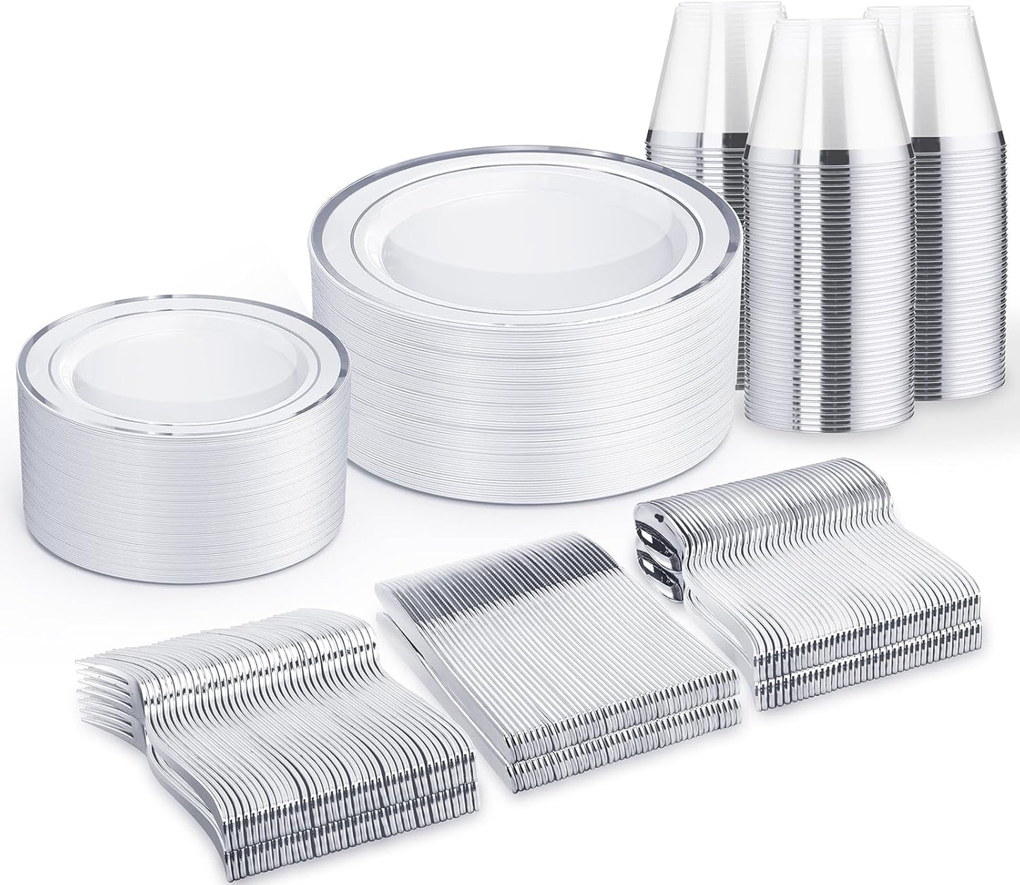 WELLIFE 300 PCS Silver Dinnerware Set for Elegant Gatherings