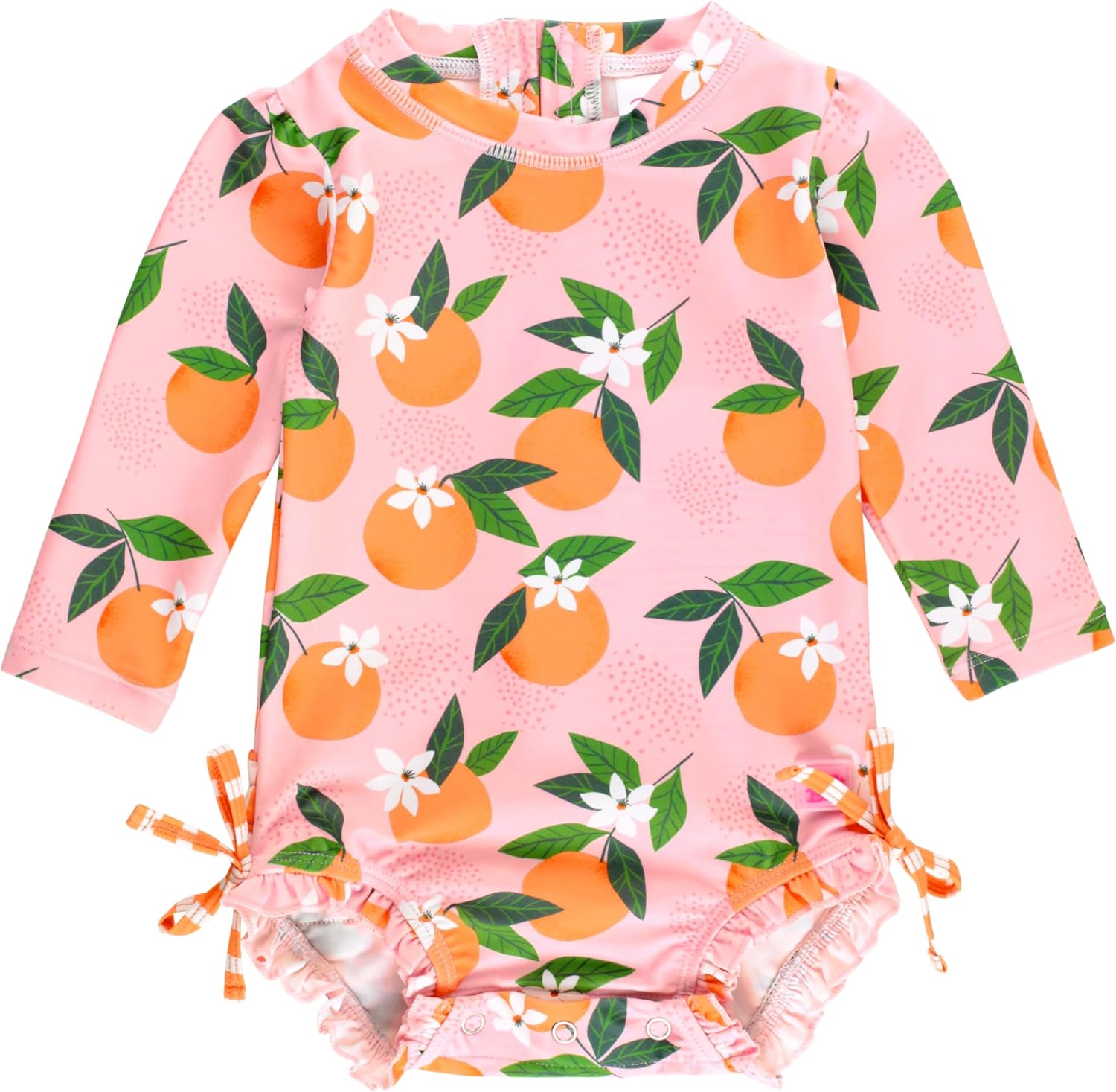 RuffleButts Baby Girls Long Sleeve Rash Guard Swimsuit with Zipper