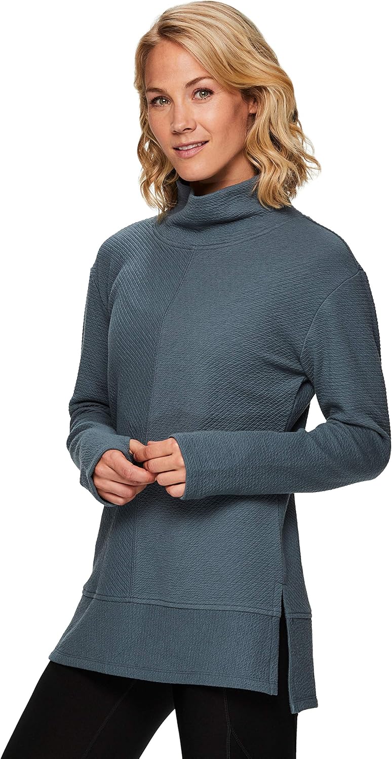 RBX Active Women's Ultra Soft Quilted Cowl Neck Pullover Sweater