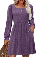 Womens Knit Sweater Dress with Pockets Square Neck Long Sleeve - Soft