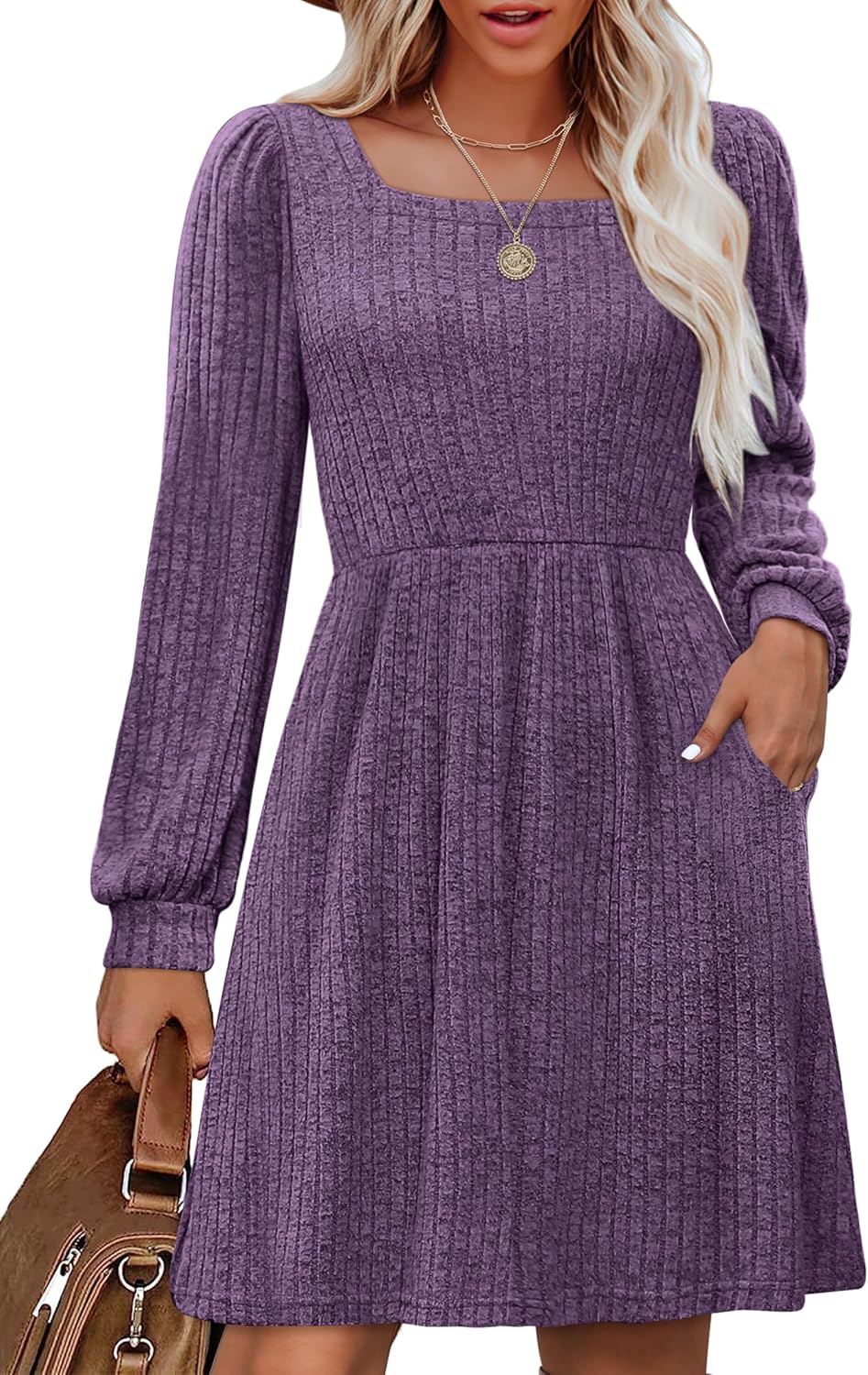 OFEEFAN Womens Knit Sweater Dress with Pockets for Style