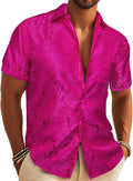 Men's Silk Shirt Paisley Floral Jacquard Short Sleeve Dress
