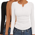 Women's Long Sleeve Henley Shirts 3-Pack - Ribbed Slim Thermal