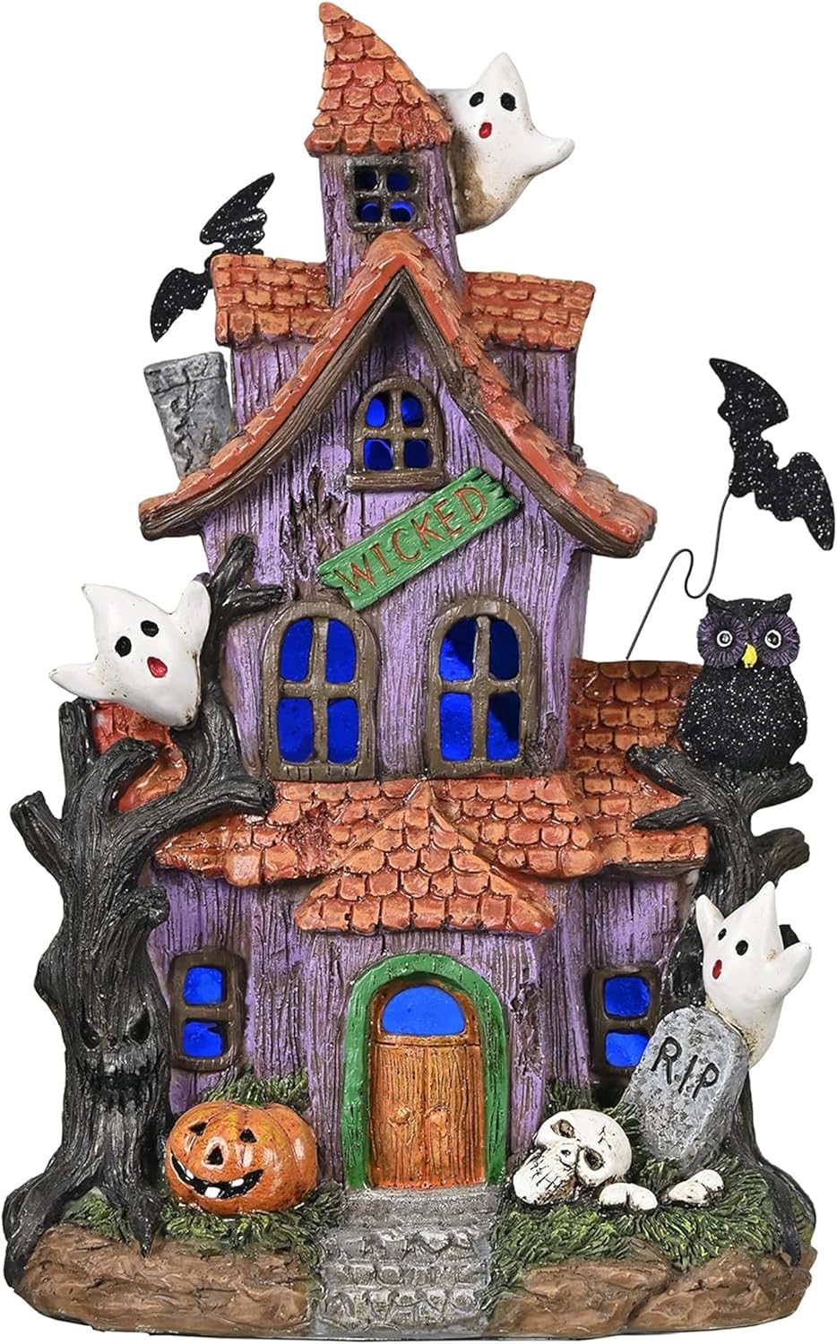 Lighted Halloween Village Houses with LED Lights for Spooky Decor
