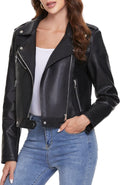 Fahsyee Women's Faux Leather Zip-Up Motorcycle Jacket - Slim Fit