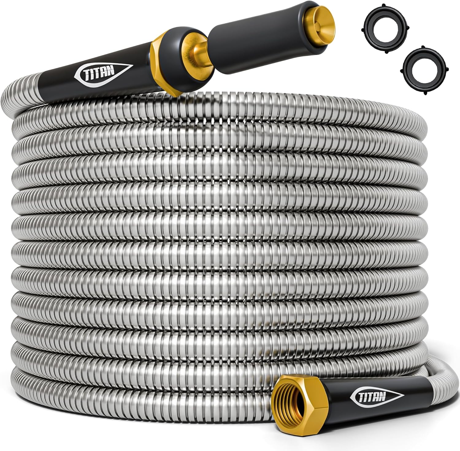 Titan Garden Hose 75FT - Durable Stainless Steel Kink-Free Hose