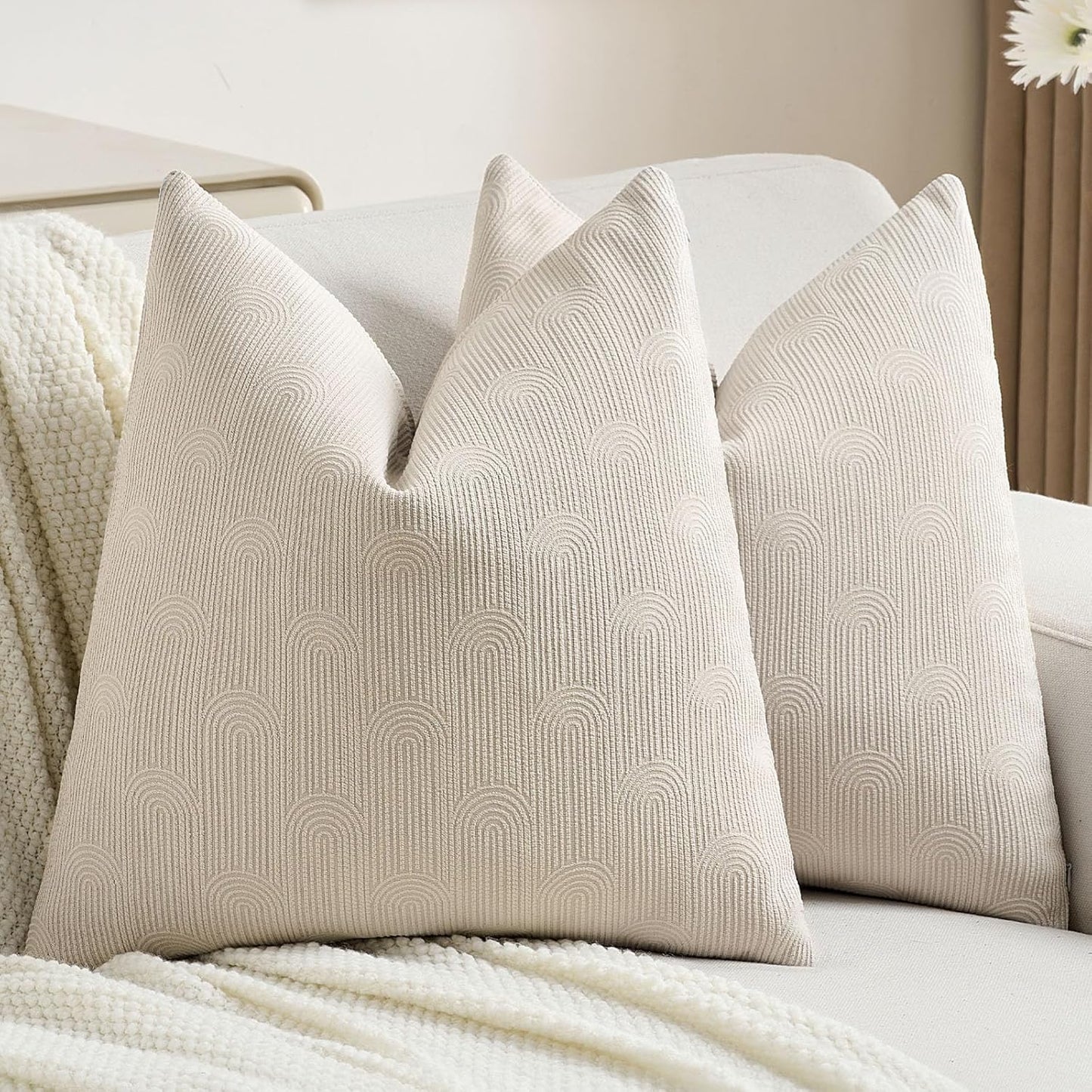 FUTEI Beige Chenille Decorative Throw Pillow Covers for Cozy Decor
