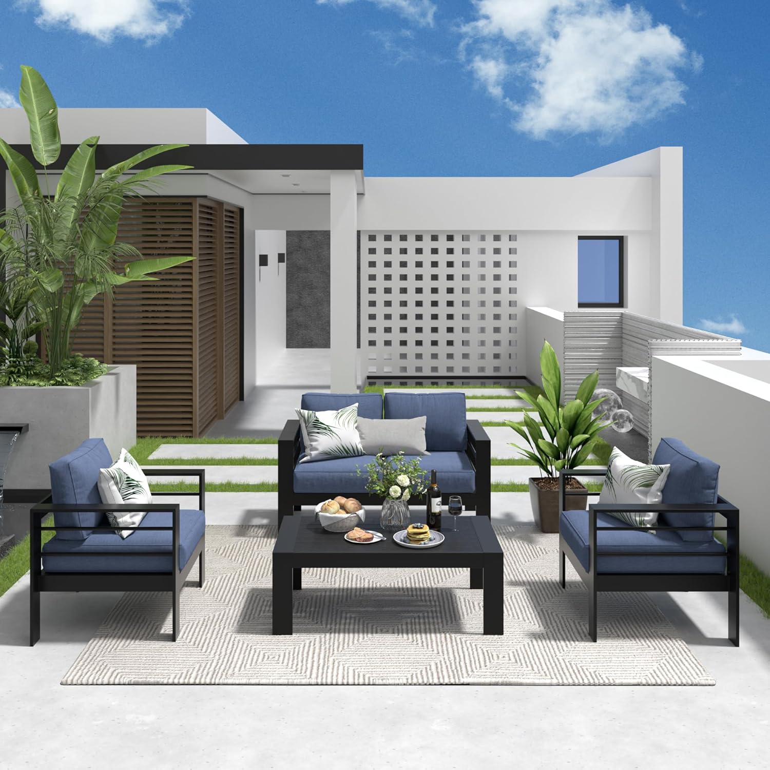 Solaste Outdoor Aluminum Furniture Set - Cozy 4 Piece Patio Sofa