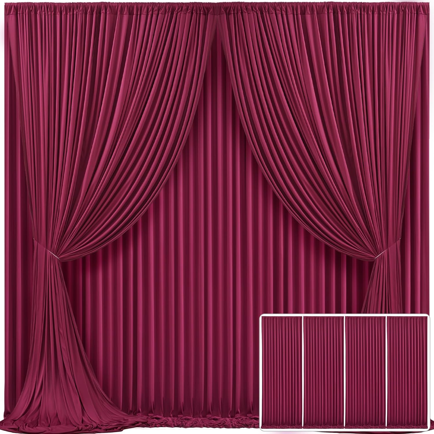 4 Panels Burgundy Backdrop Curtain for Parties and Weddings
