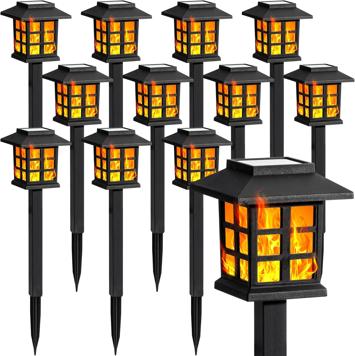 GIGALUMI Solar Lights for Outside - 12 Pack Flickering Flame