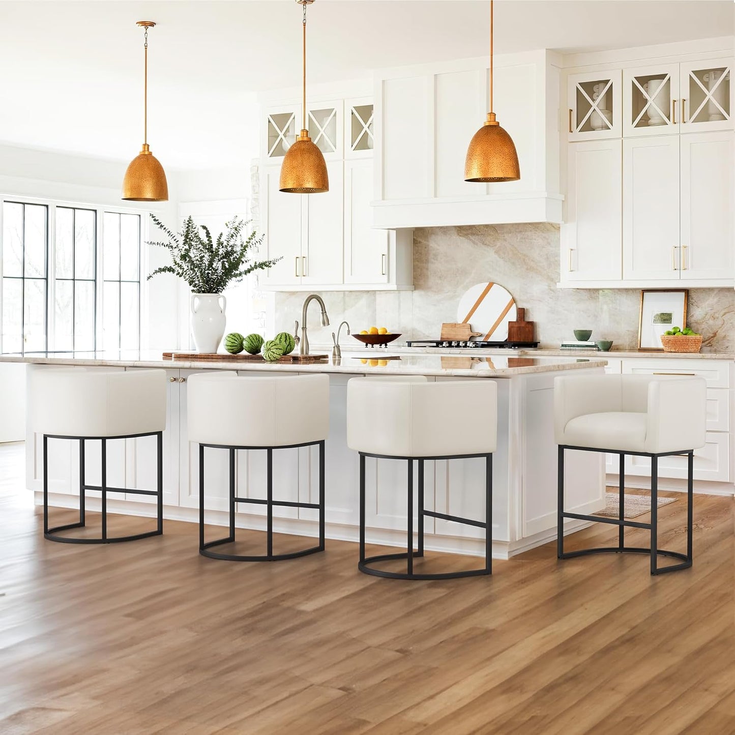 Modern Barrel Counter Height Bar Stools Set of 4 for Kitchen