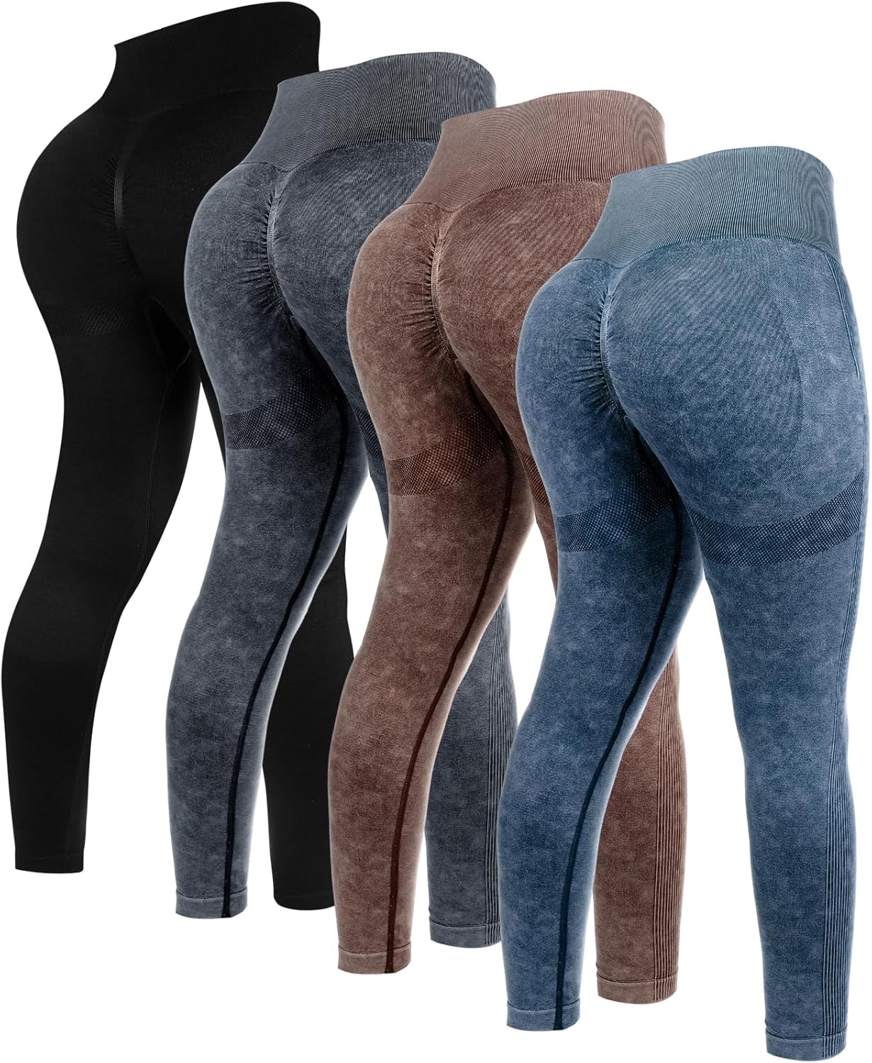 4 Pcs Womens Workout Leggings High Waisted Tie Dye Yoga Pants