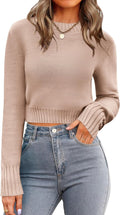 Cropped Crewneck Sweater - Trendy Ribbed Knit Pullover for Fall Zeagoo