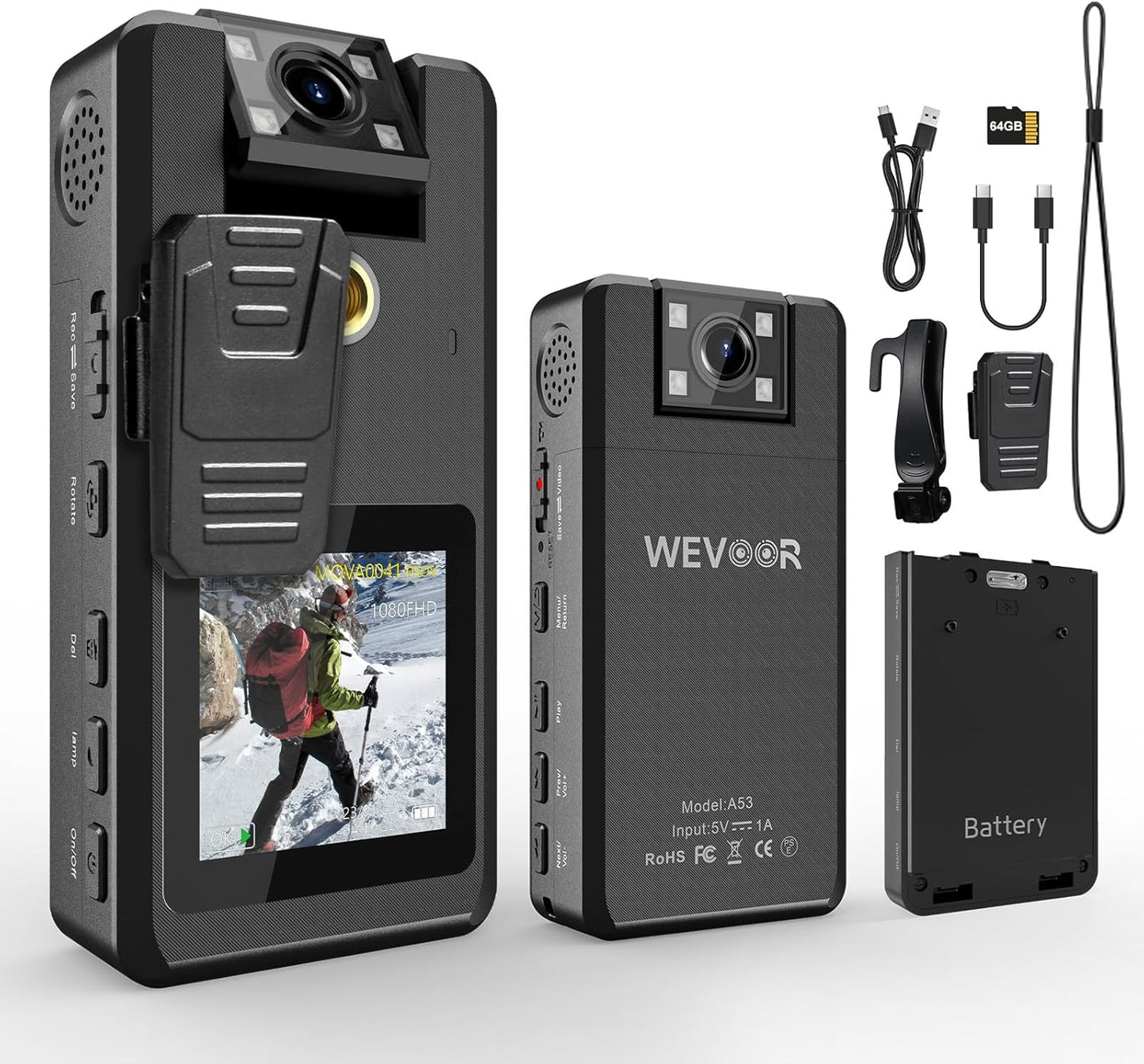 1296P FHD Body Camera with Dual Battery Pack for Security Use