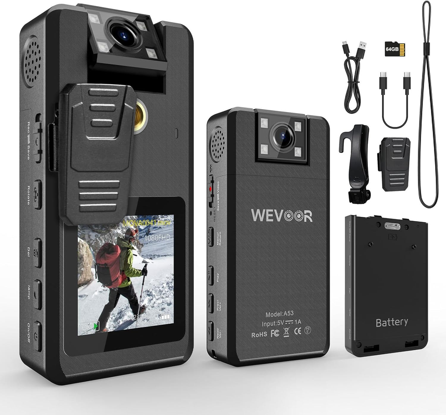 1296P FHD Body Camera with Dual Battery Pack for Security Use