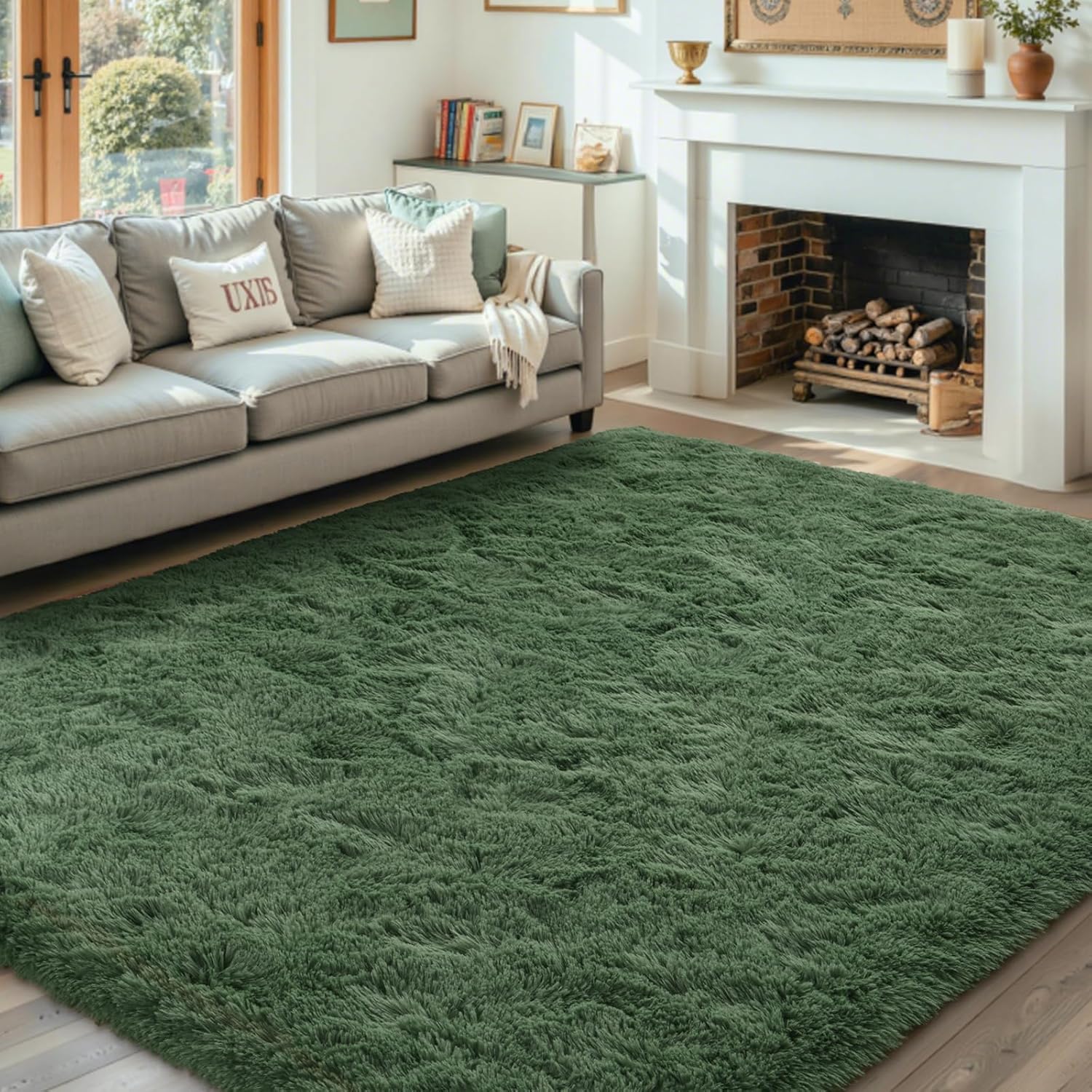 5x7 Ft Shag Green Area Rug for Bedroom Living Room Decor