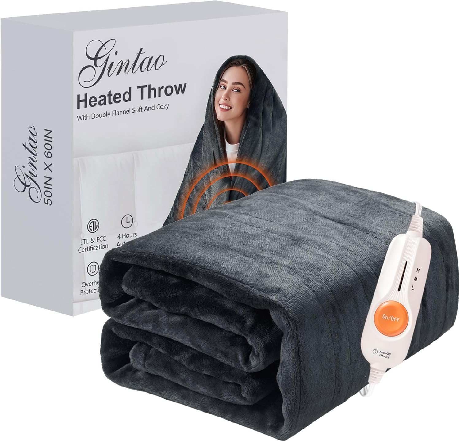 Gintao Electric Heated Blanket Throw - Cozy 3 Heat Levels