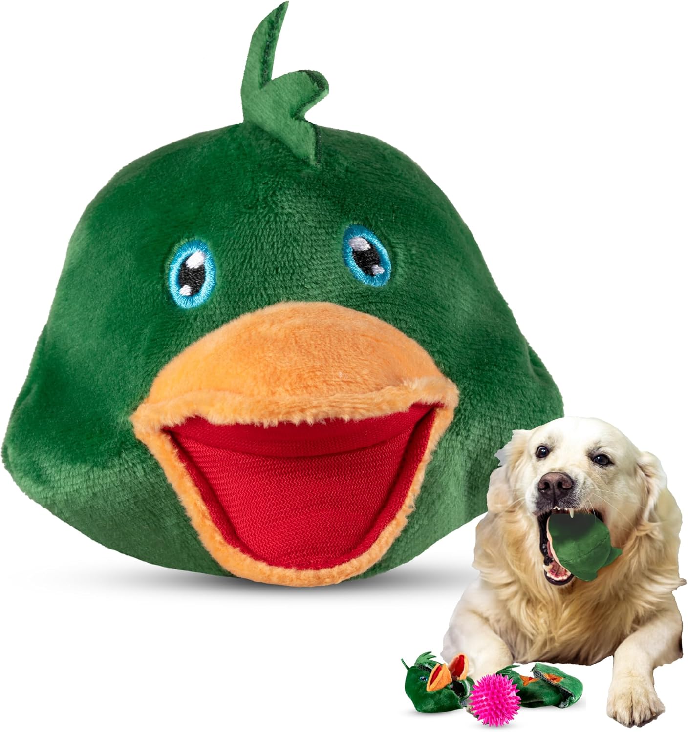 Durable 3in1 Chew Toy for Aggressive Dogs - Squeaky & Interactive - All Breeds - Puppy Teething - Duck