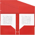 Plastic Pocket Folders 50 Pack Red - Bulk 3-Hole 2-Pocket