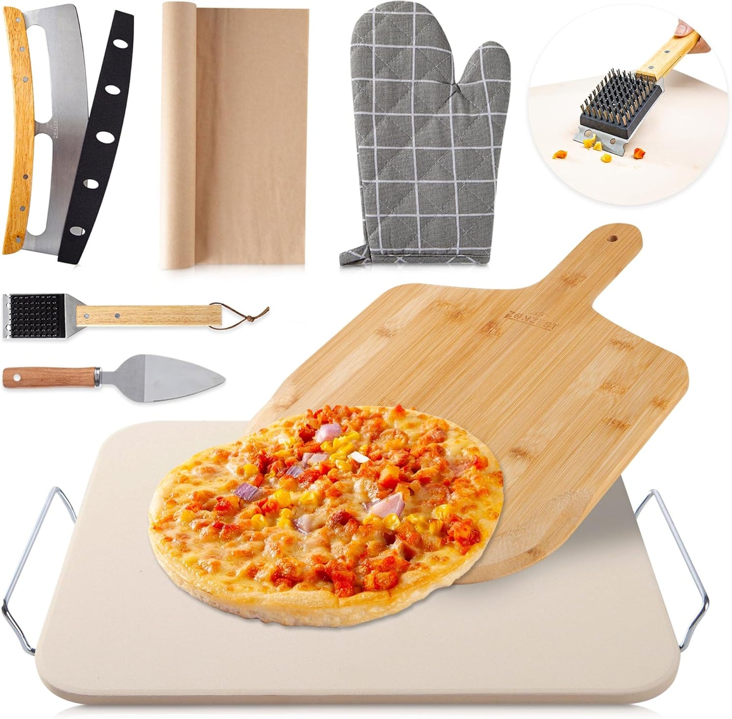 Extra Large 15x12 Inch Pizza Stone Set for Perfect Homemade Pizzas