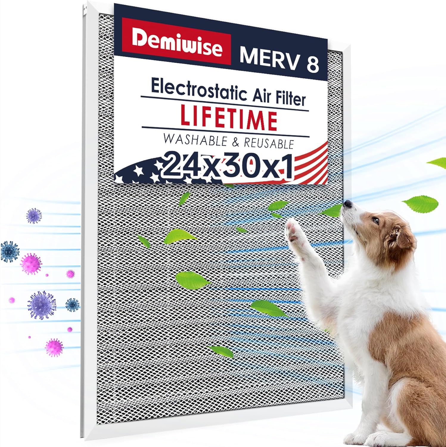 MERV 8 24x30x1 Lifetime Air Filter for Cleaner Home Air