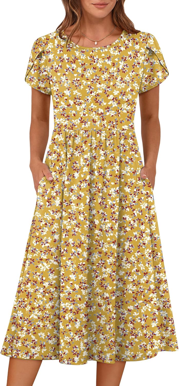 ANRABESS Women's Summer Floral A-Line Midi Dress with Pockets