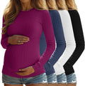 4 Pack Womens Maternity Shirts Ribbed Knit Long Sleeve (Style FPLP)