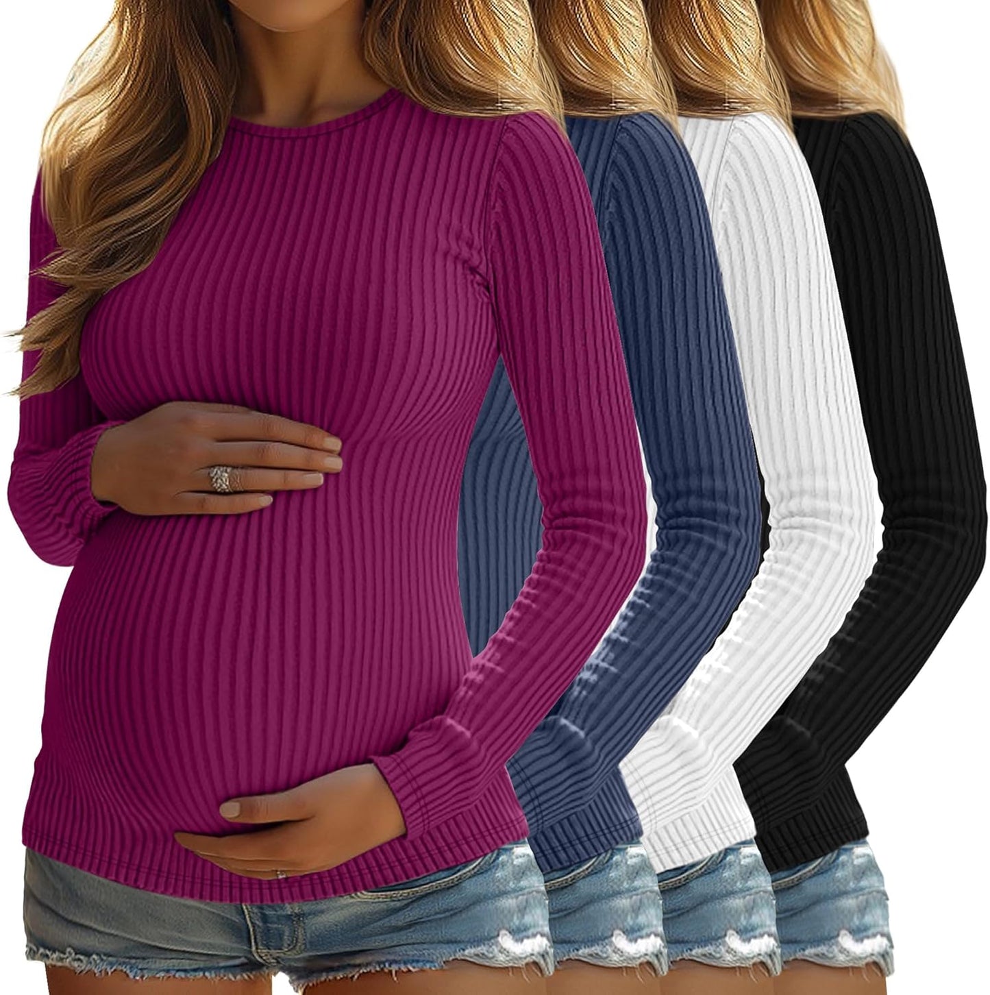 4 Pack Womens Maternity Shirts Long Sleeve Casual Tops