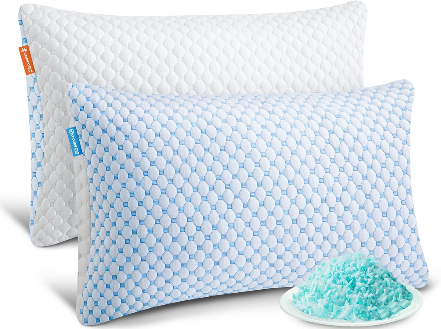 Cooling Memory Foam Pillows for Sleeping - Adjustable Queen Set