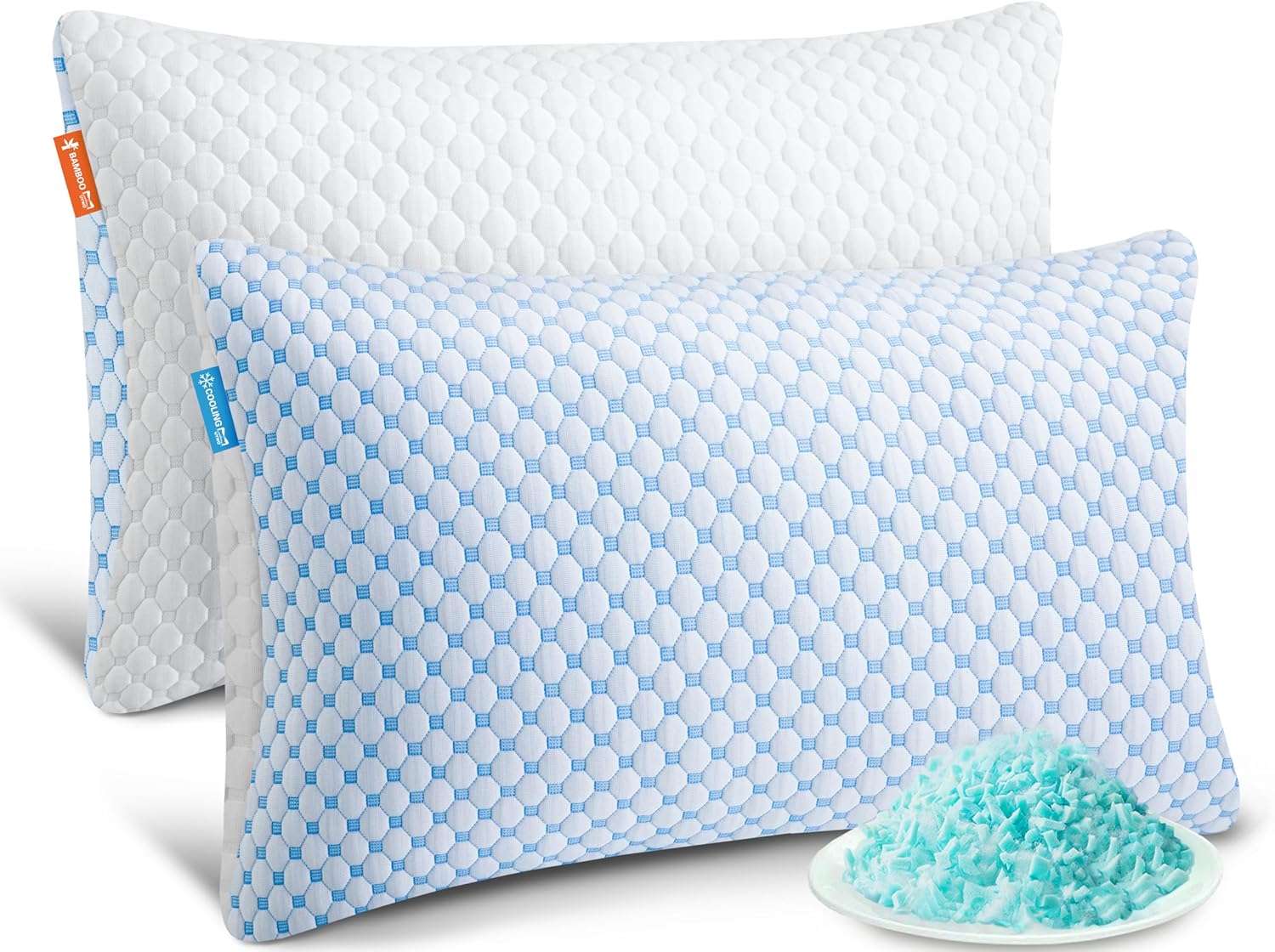 Cooling Memory Foam Pillows for Sleeping - Adjustable Queen Set