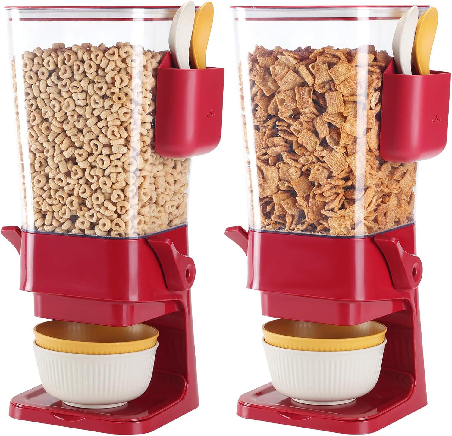Cereal Dispenser Countertop Red 2 Pack with Bowls and Spoons