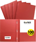SUNEE 2 Pocket Folders with Prongs (100 Pack, Red) - Sturdy