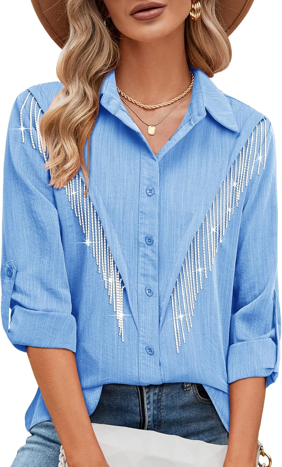 Sparkly Fringe Button Down Shirt for Country Concerts and More