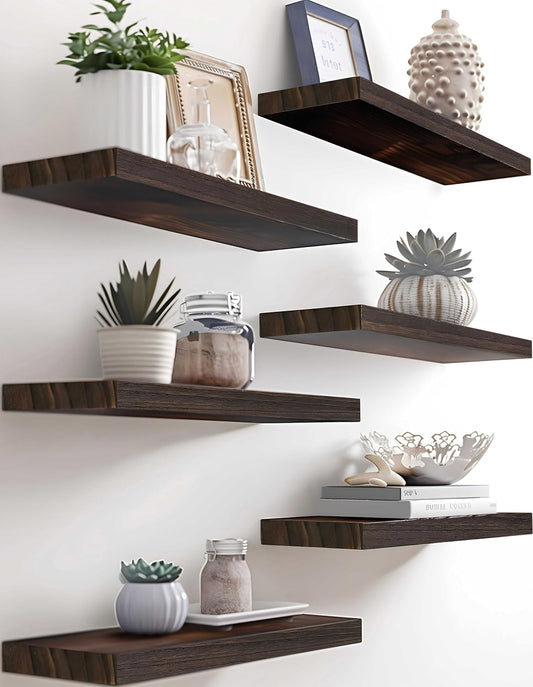 PHPH Wood Floating Shelves for Wall - Rustic 17 Inch Set of 6
