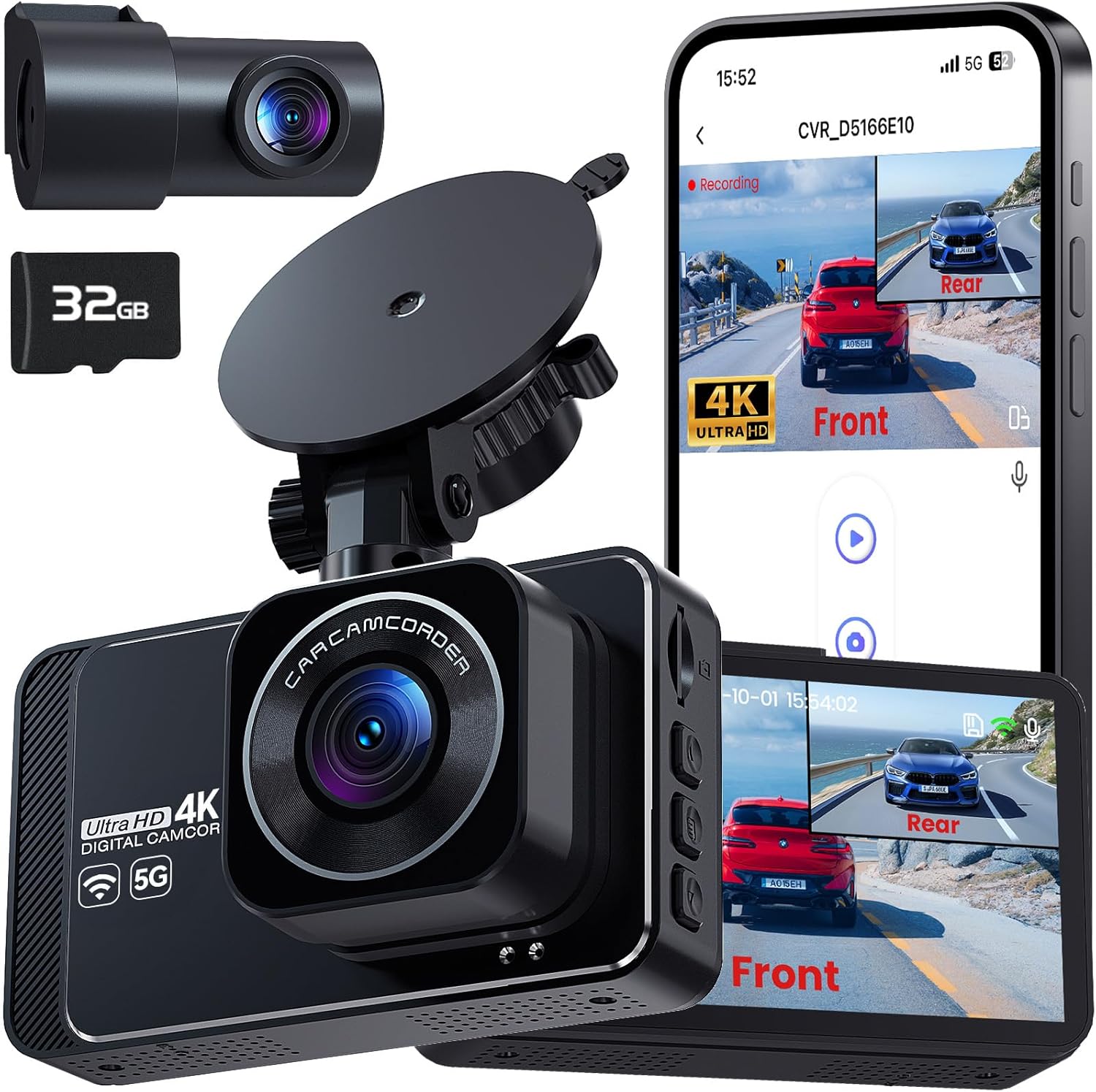 PGYIOO 4K+2.5K Front & Rear Dash Cam - Night Vision & 24H Parking