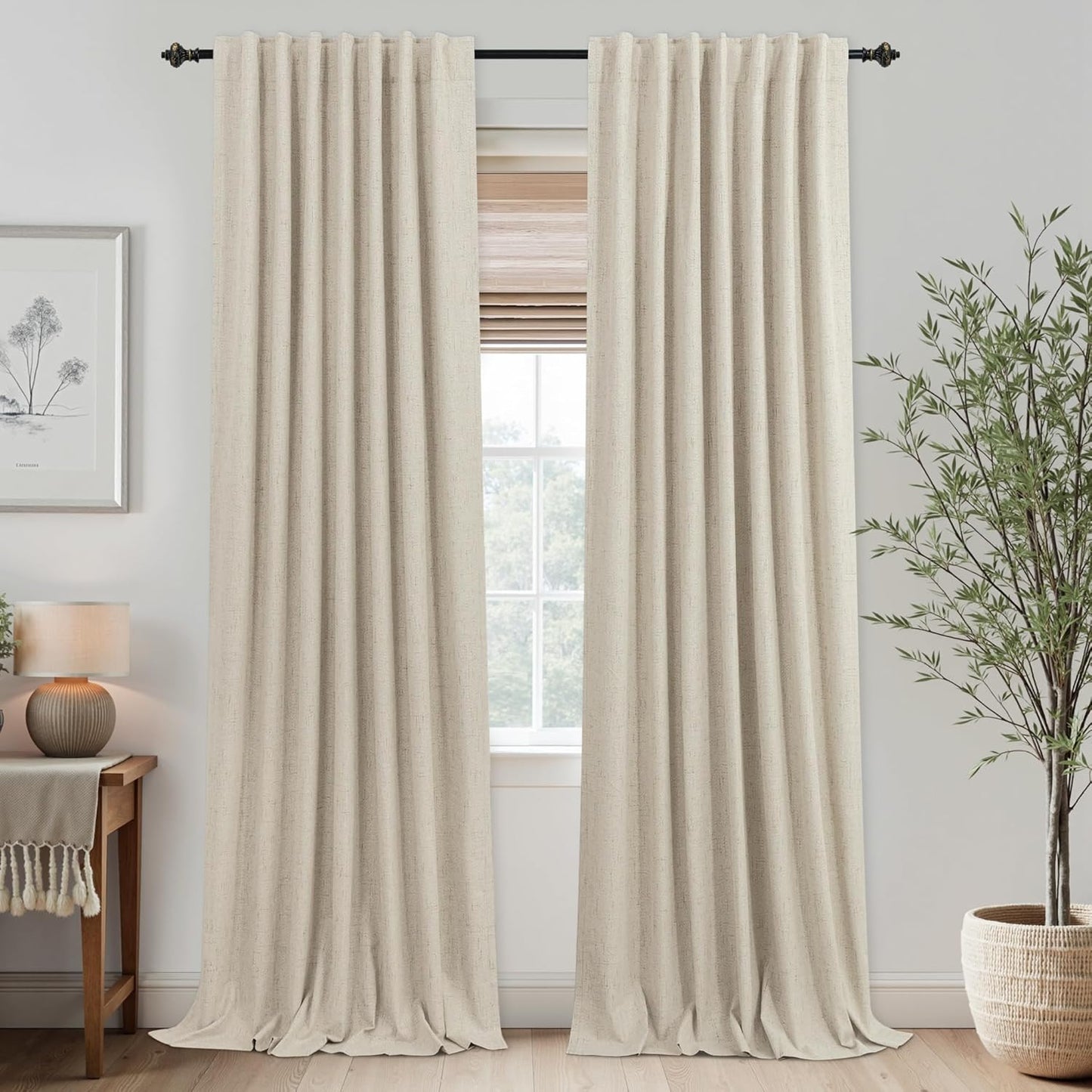 KOUFALL Light Tan Back Tab Linen Blackout Curtains for Home