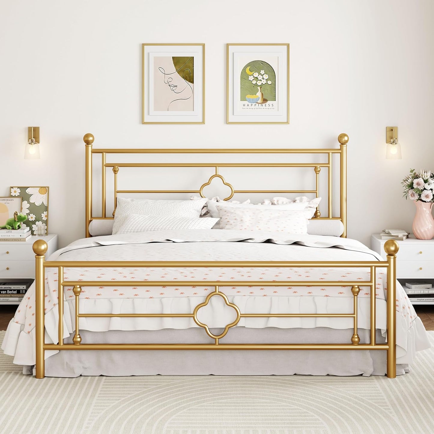 Sturdy King Size Metal Platform Bed Frame with Vintage Design