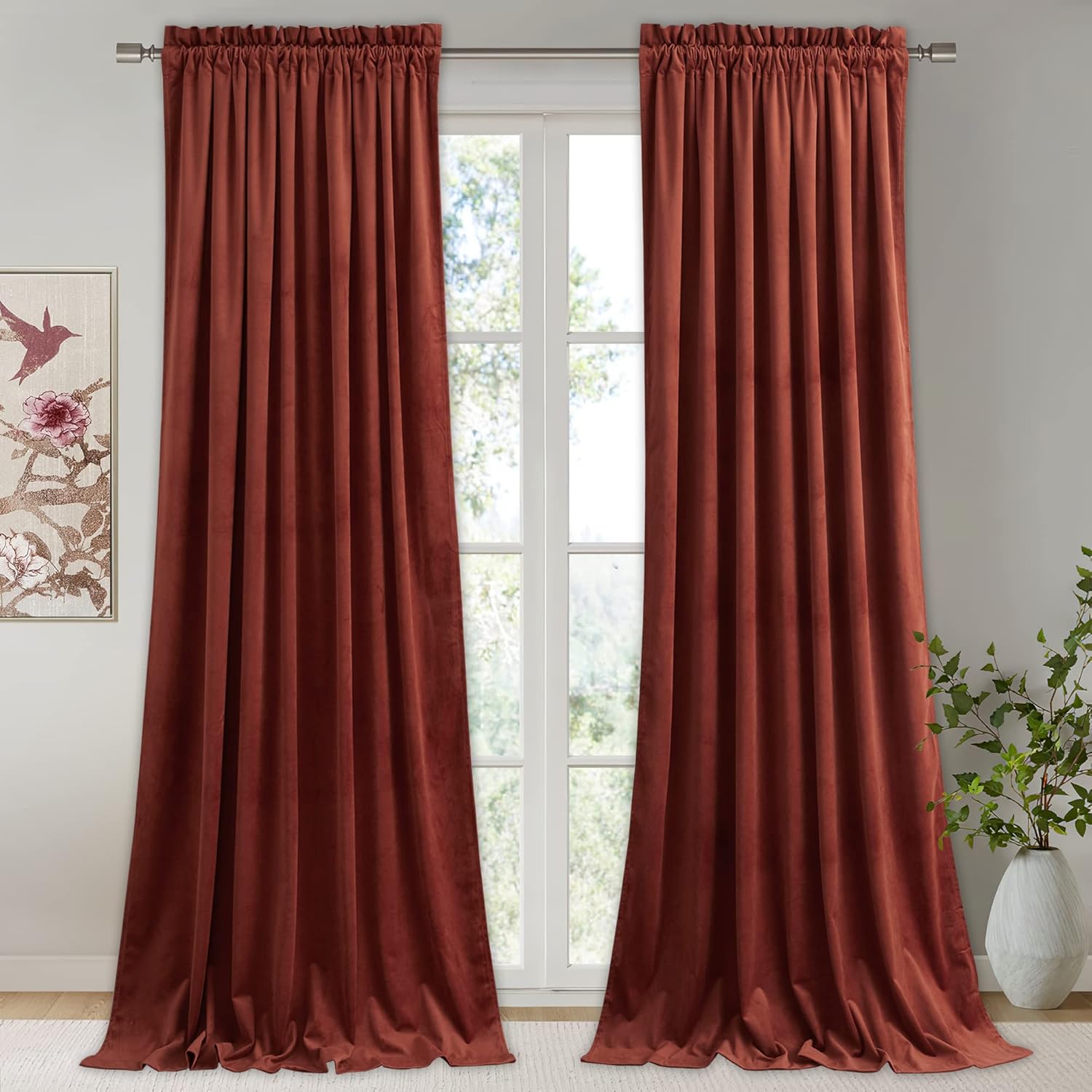StangH Rust Curtains 90 inches - Luxury Velvet Light Blocking