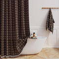 Boho Farmhouse Linen Shower Curtain Set - 78 Inch Brown Decor