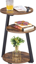 Round End Table Side Table with Metal Frame - Compact 3-Tier Rustic