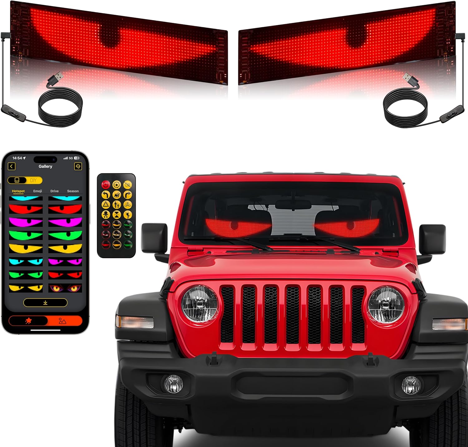 Programmable RGB Devil Eyes Light for Windshield - 2PCS Set