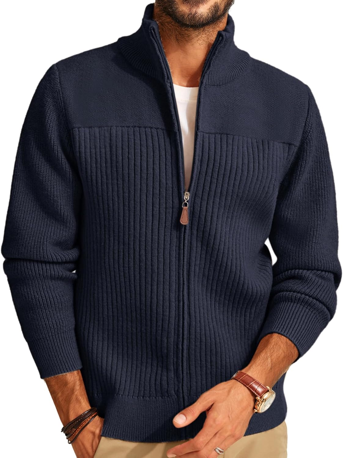 Men's Full Zipper Cardigan Sweater for Stylish Comfort
