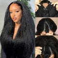 V Part Wig Human Hair Kinky Straight 16in - Glueless Natural Look