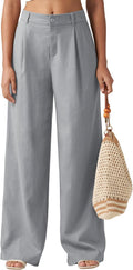Women's Linen Pants Wide Leg Work Dress Pants with Pockets - High