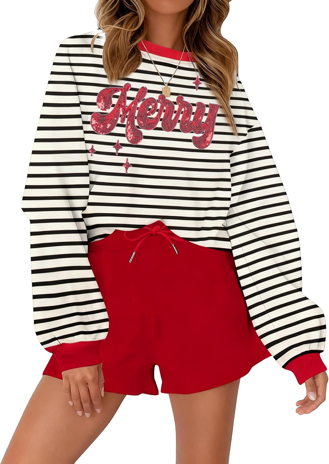 VILOVE Christmas Sweat Shorts Sets Women for Holiday Fun