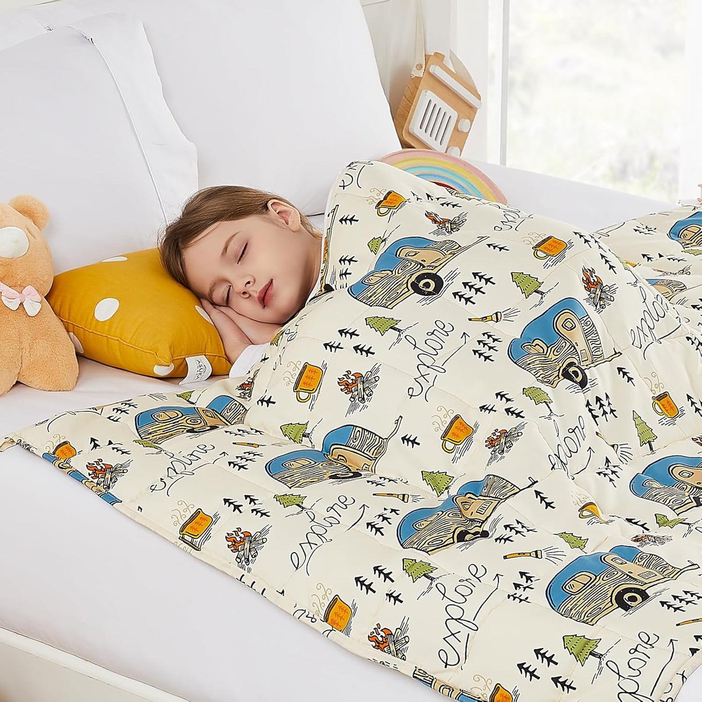 HOSUKKO Weighted Blanket - Soft 3 lbs Ivory Forest Design