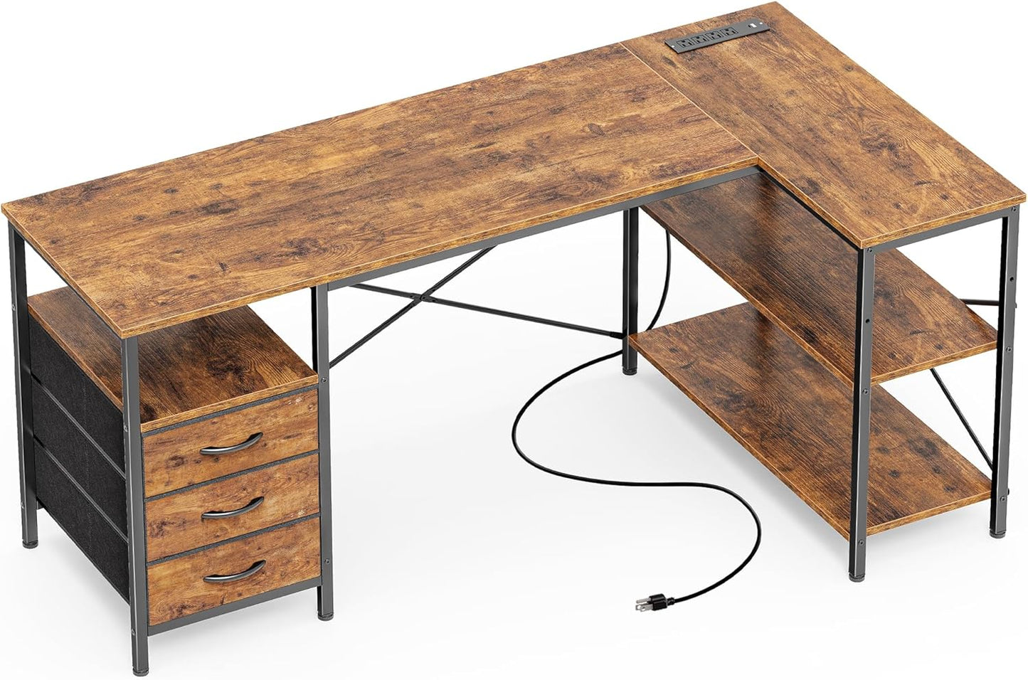 55 L-Shaped Desk with Power Outlets & Storage
