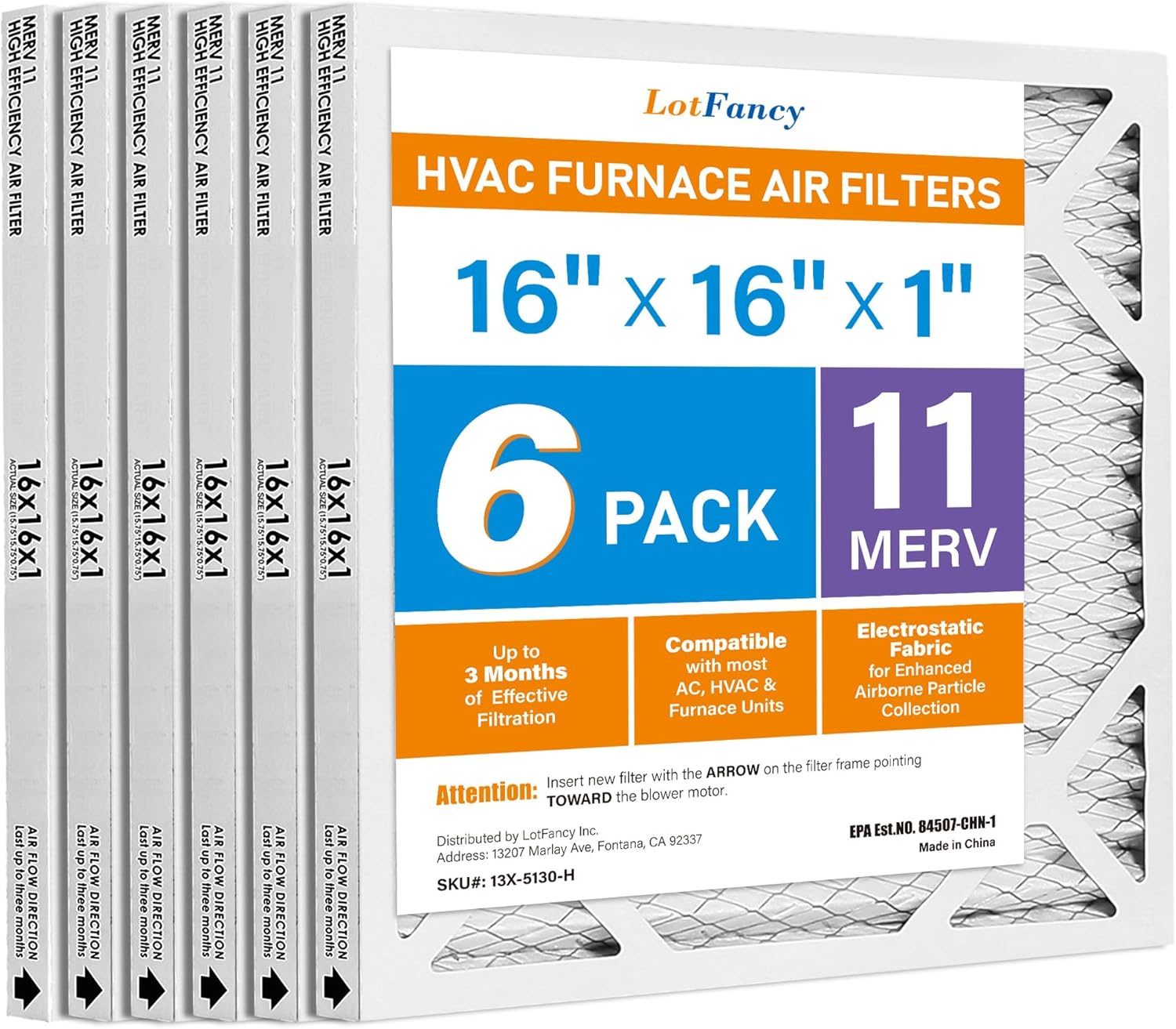 LotFancy 16x16x1 Air Filter MERV 11 for Pets and Allergens