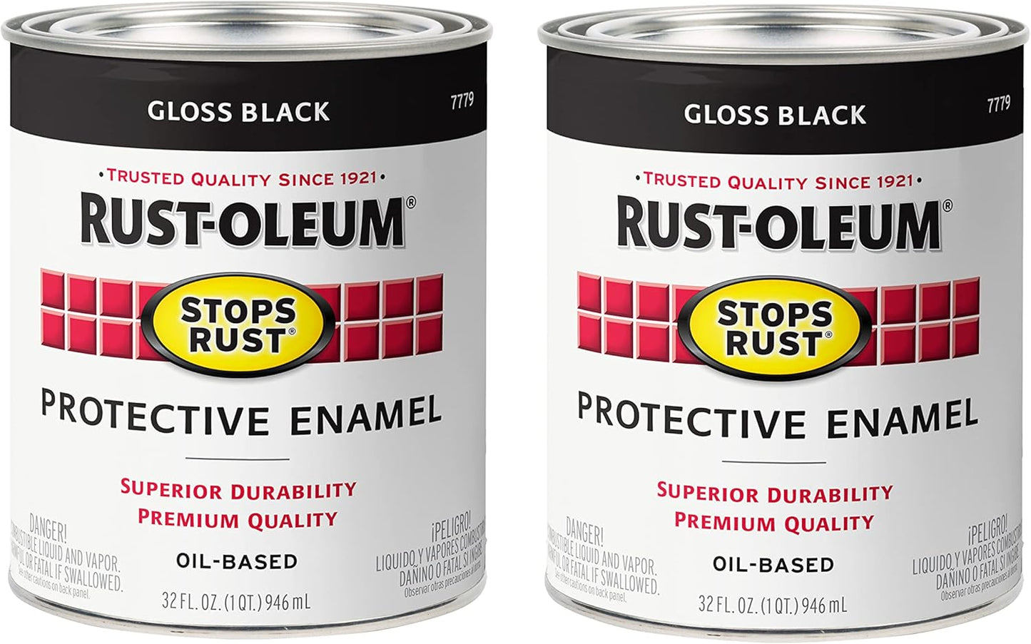 Rust-Oleum Stops Rust Brush On Paint, Quart, Gloss Black, 2PK